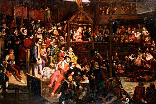 Queen Elizabeth (1533–1603), Viewing the Performance of 'The Merry Wives of Windsor' at the Globe Th, 1840, David Scott