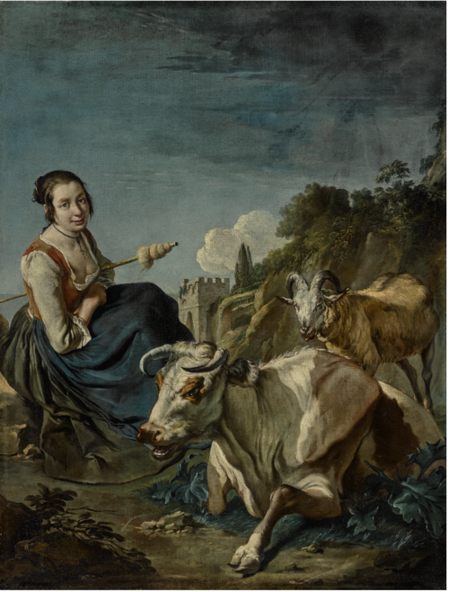 A Girl with Cow and a Sheep in a rocky Landscape, 1700, Giacomo Ceruti