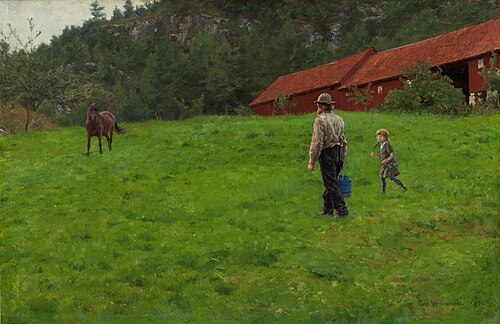 Watering the Horse, 1882, Erik Werenskiold