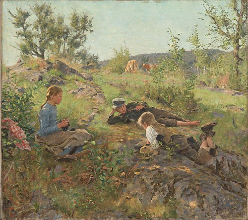 Shepherds at Tåtøy, 1883, Erik Werenskiold
