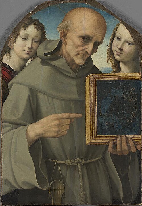 Der hl. Bernardin von Siena mit zwei Engeln, 1505, Girolamo del Pacchia