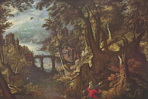 Elie nourri par le corbeau, 1590, Gillis van Coninxloo