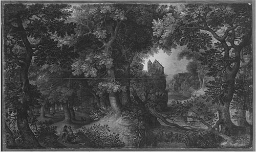 Waldlandschaft mit der Verstoßung von Hagar und Ismael (Werkstatt), 1574, Gillis van Coninxloo