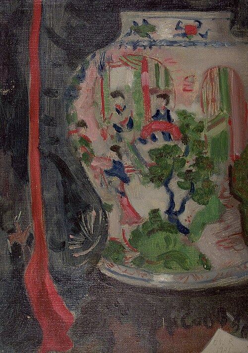 Still Life with Asian Vase and Red Ribbon, 1901, Denman Ross