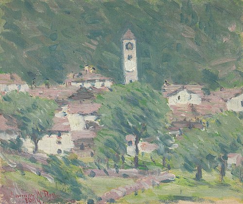 Landscape with Village and Bell Tower, 1894, Denman Ross