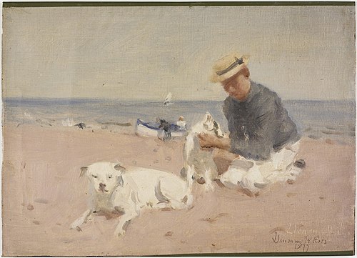 Beach Scene with Figures and Dogs, 1898, Denman Ross
