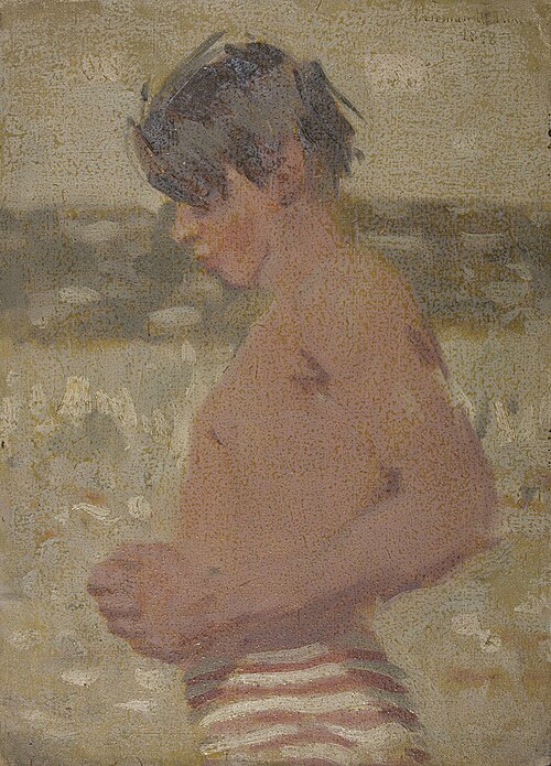 Beach Scene with Boy in Striped Shorts, 1898, Denman Ross