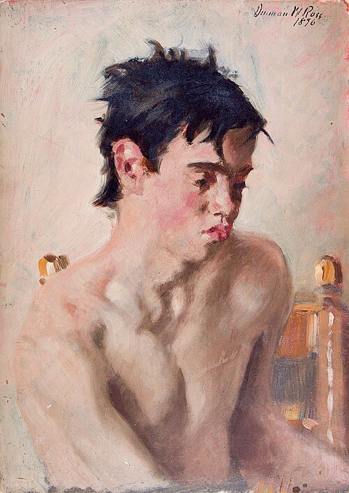 Half-length Seated Nude Youth, 1896, Denman Ross