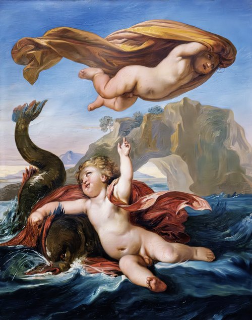 Deux putti avec un dauphin, 1830, Giuseppe Bezzuoli