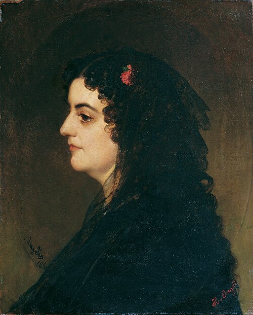 Dame im Profil mit Schleier und Nelke, 1860, Heinrich von Angeli