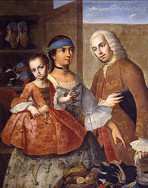 Pintura de Castas, 2. De español y mestiza, castiza., 1763, Miguel Cabrera