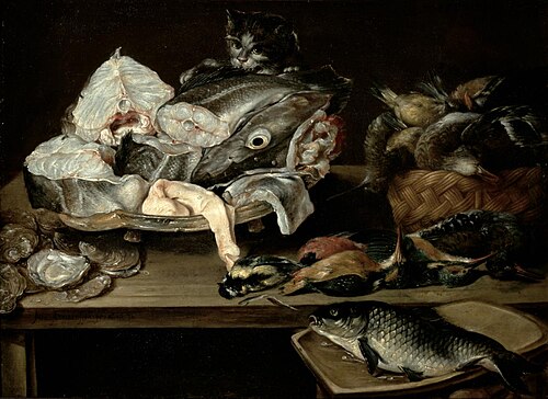 Still Life with Fish and Cat, 1631, Alexandre Adriaenssen