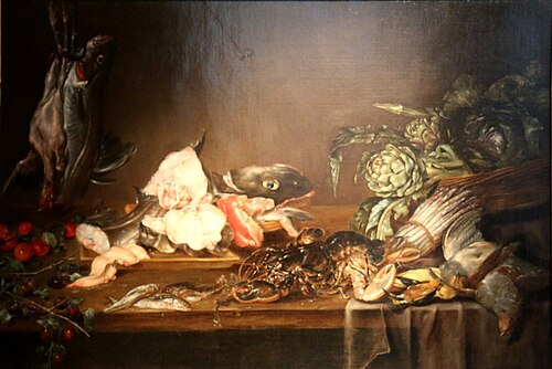Nature morte avec fruits, poissons, légumes et volailles, , Alexandre Adriaenssen