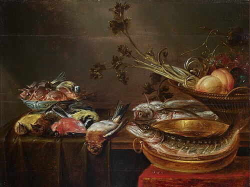 Still life with fish, birds and fruit, 1646, Alexandre Adriaenssen