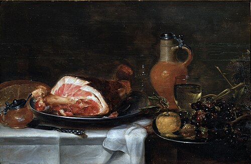 Nature morte au jambon et aux raisins, 1645, Alexandre Adriaenssen