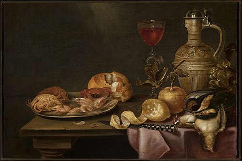 Nature morte avec des crevettes et des crabes sur une assiette en étain, 1641, Alexandre Adriaenssen