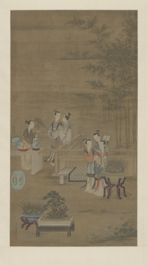 丁观鹏画宫妃话宠图轴, , Ding Guanpeng