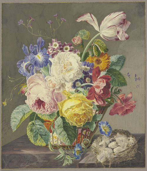 Flower still life with bird's nest, 1733, Jan van Huysum
