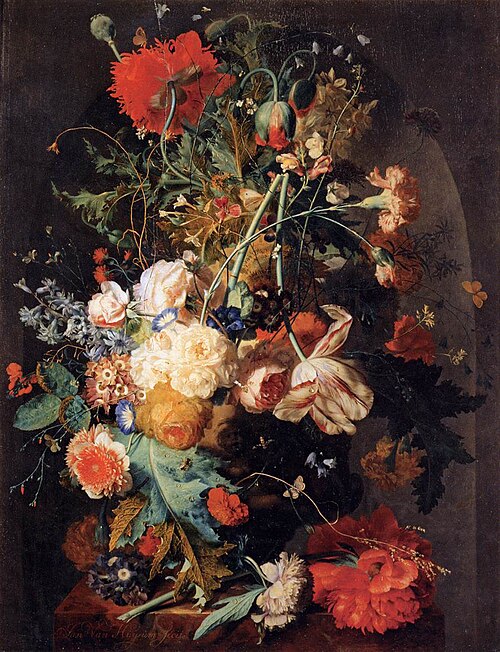 Vase of flowers in a niche, 1730, Jan van Huysum