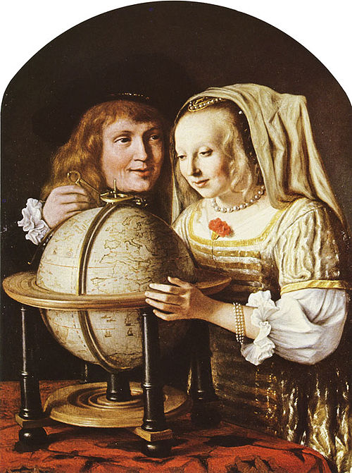 Couple looking at a Globe, 1658, Lambert Doomer