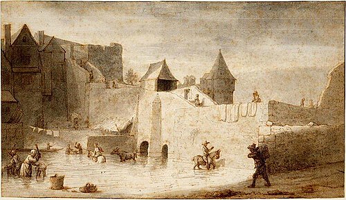 Nantes : le pont de l'Échellerie sur l'Erdre, 1646, Lambert Doomer