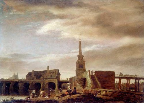 Le Pont des Treilles sur la Maine à Angers, vu d'amont, 1675, Lambert Doomer