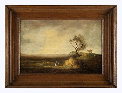 Hilly landscape with rider, on a hill cows at a tree, 1642, Dirck Bleker