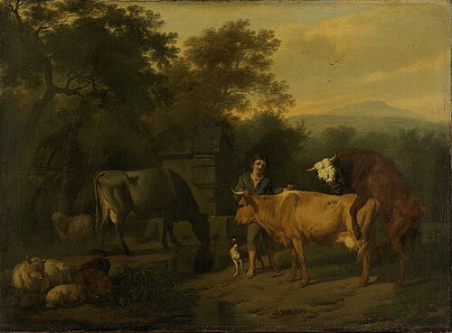 Landscape with herdsmen and cattle, 1680, Dirck van den Bergen
