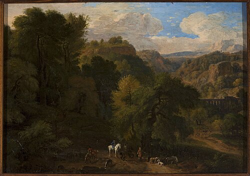 Landscape with a hunting scene, , Dirk Maas