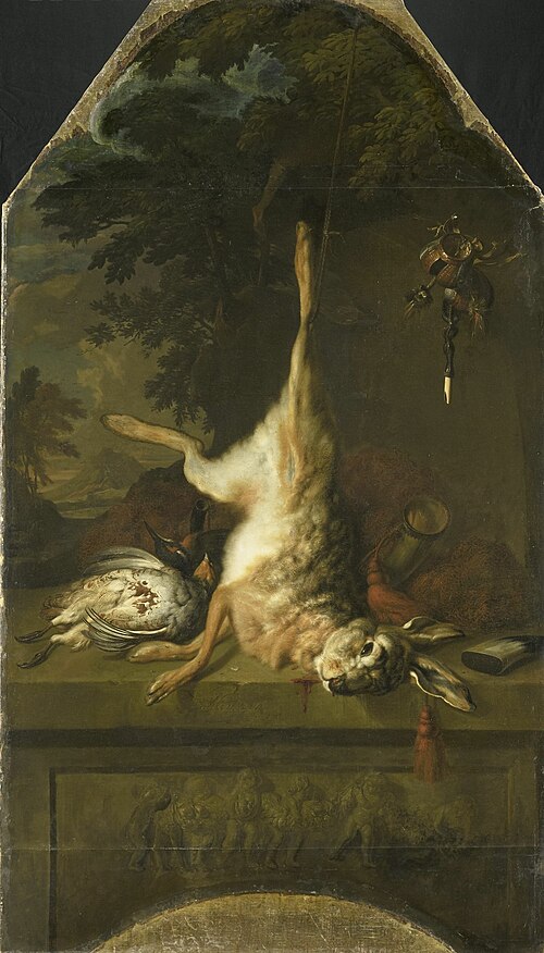 Nature morte au lièvre mort et aux perdrix, 1717, Dirk Valkenburg