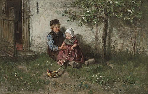 Children Playing with a Toy Wagon, , Jozef Israëls
