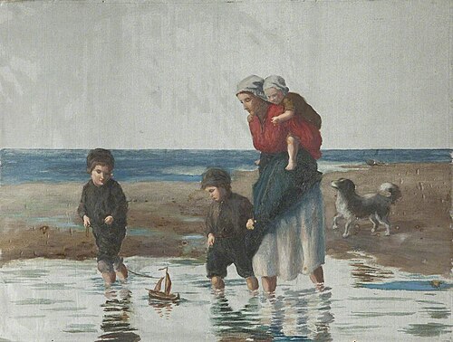 Woman with Three Children and a Dog, , Jozef Israëls