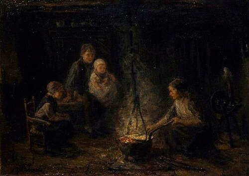 Woman baking pancakes, 1890, Jozef Israëls
