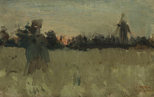 Studie van landschap met molen, 1877, Jozef Israëls