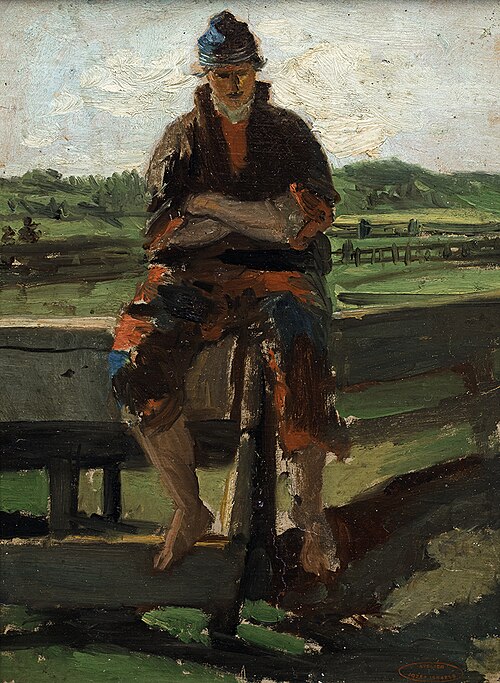 Op hek zittende jongen, 1877, Jozef Israëls