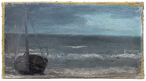 Zeegezicht (boot aan het strand), 1877, Jozef Israëls