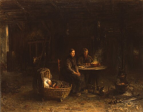 Middagmaal in een boeren woning bij Carelshaven te Delden, 1885, Jozef Israëls