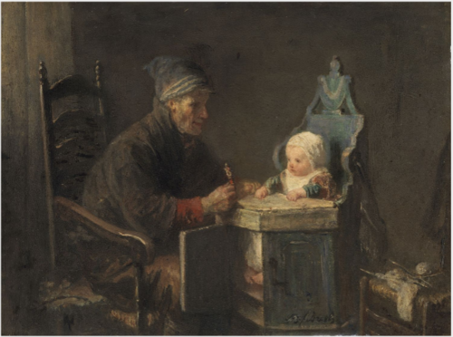 An Old Man with a Child in a Highchair, 1891, Jozef Israëls