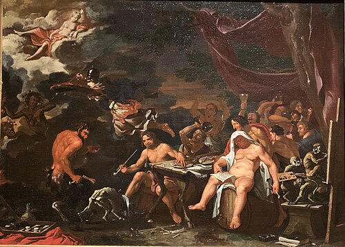 Minerva defending the Bentvueghels against Hatred and Envy, 1680, Dominicus van Wijnen