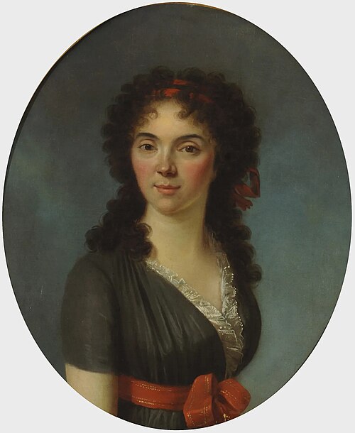 Portrait of a Young Lady, Half Length, Wearing a Blue Dress and Red Headband, 1790, Marie-Victoire Lemoine