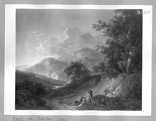 Gebirgslandschaft mit Gruppe im Vordergrund, 1800, Martin von Molitor
