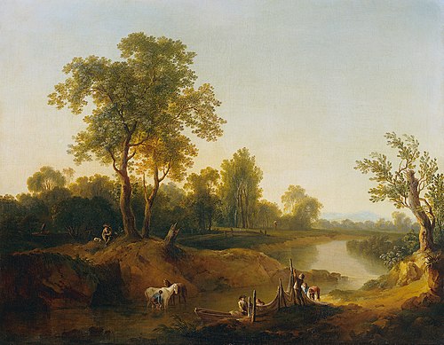 Reiter und Fischer in einer Flusslandschaft, 1787, Martin von Molitor