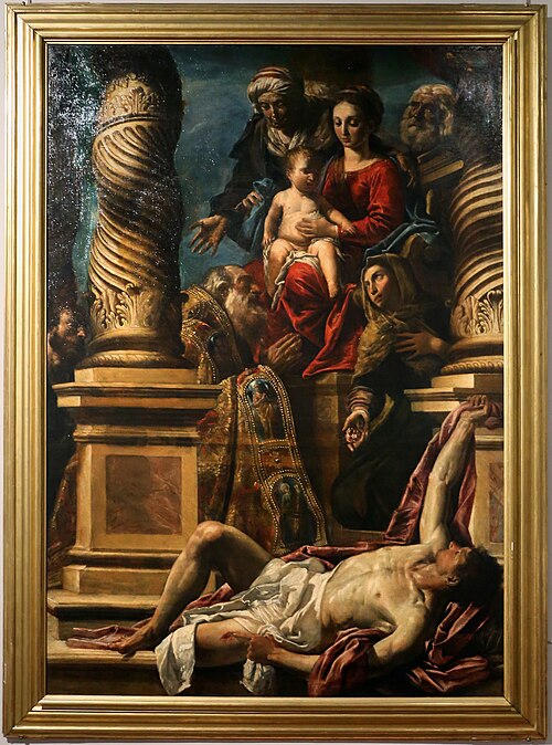 Sainte Roseline et un évêque intercédant auprès de la sainte Famille pour un pestiféré, 1687, Antonio Gherardi