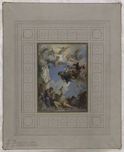 Esquisse pour l'escalier d'honneur de la mairie de Pantin : Le Travail sous l'égide de la République, 1886, Henri-Léopold Lévy