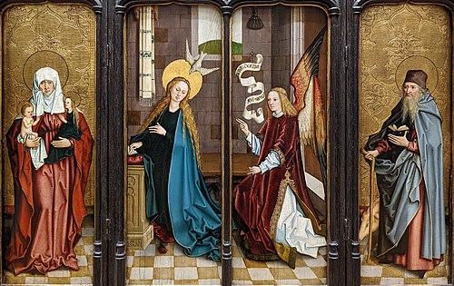 L'Annonciation, sainte Anne trinitaire, saint Antoine abbé, 1487, Bartholomäus Zeitblom