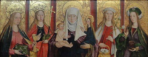 Predella mit den hll. Barbara, Margaretha, Anna Selbdritt, Dorothea und Maria Magdalena, 1511, Bartholomäus Zeitblom