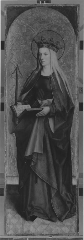 Flügel eines Altares: Die hl. Ursula Rückseite mit hl. Brigitta abgesägt (Inv.-Nr. 1207), 1502, Bartholomäus Zeitblom