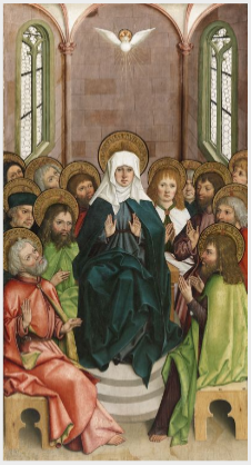 The Descent of the Holy Spirit; Saints Agnes and Dorothy (on verso), , Bartholomäus Zeitblom
