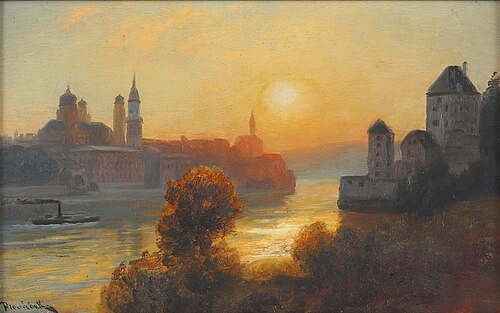 Sonnenuntergang bei Passau an der Donau, 1926, Anton Hlávacek