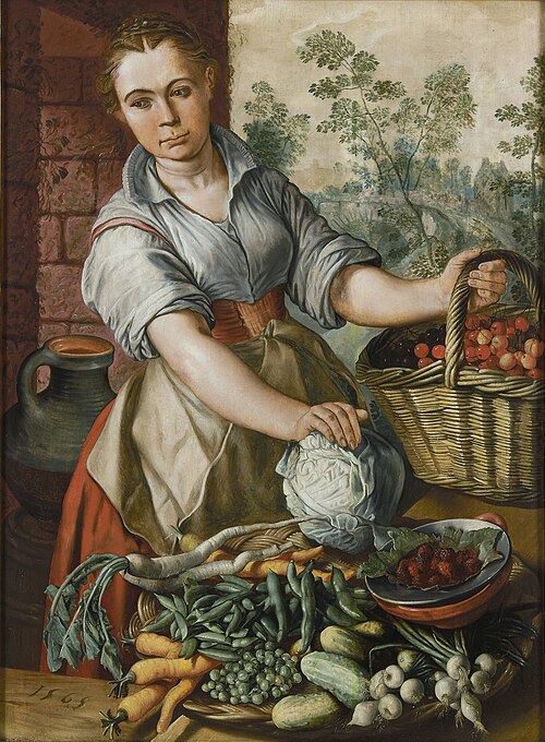 Groentenverkoopster, 1565, Joachim Bueckelaer